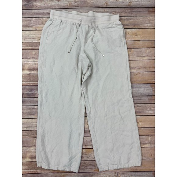 Lane Bryant Pants - Lane Bryant Linen Drawstring Pants 14 16 Tan Straight Leg Pull On Elastic Waist